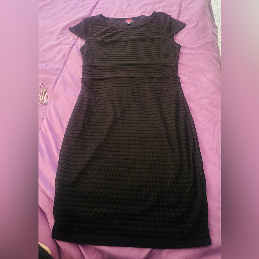 bebe Black Ribbed Strapless Dress